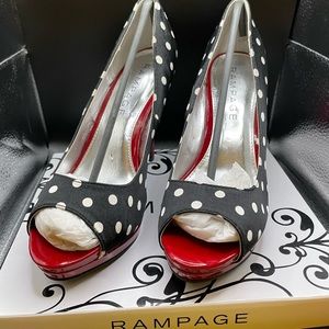 Rampage Heels 👠 Size 8M Black & White Dot with Red Platform. Never worn.